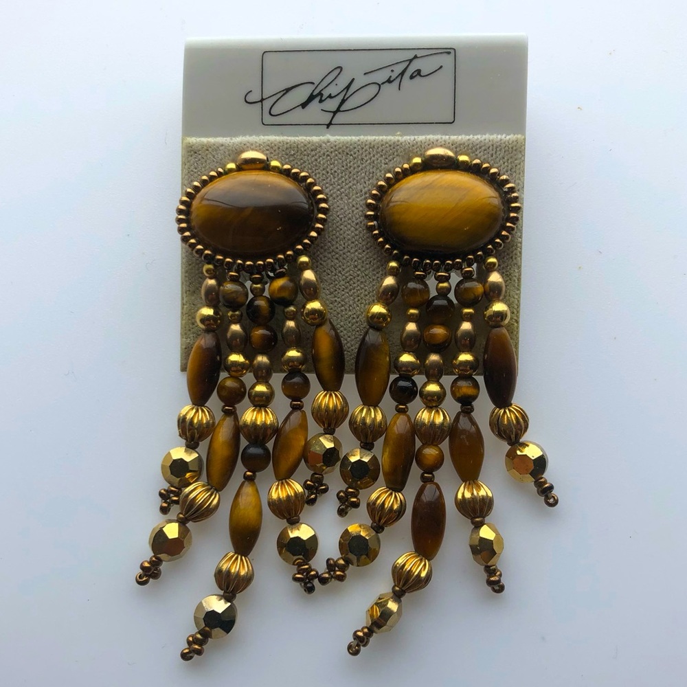 Vintage Chipita boho Signed earrings Clip On jewelry